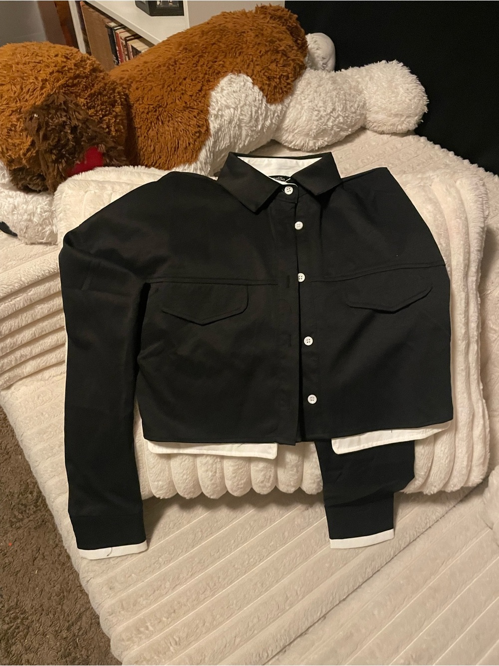 Black Cropped Button-Front Jacket - Women's